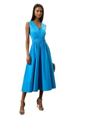 Roksanda Ilincic Vibrant Blue V-Neck Sleeveless Midi Dress
